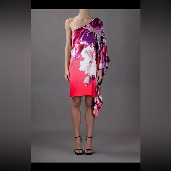 Roberto Cavalli One-Shoulder Draped Floral Dress. - Picture 4 of 6